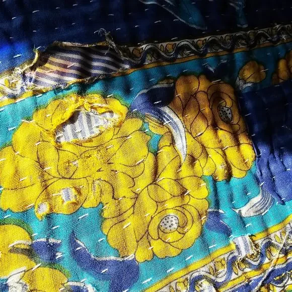 Vintage Cotton Kantha Quilt Indian Handmade Patchwork Bedspread Washable Blanket